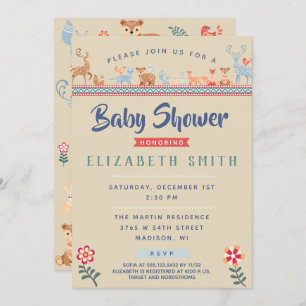 Invitation Baby shower nordique des animaux des bois