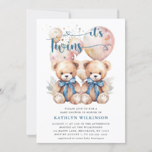 Invitation BABY SHOWER Nounours DES Ballons Bleus DOUCES