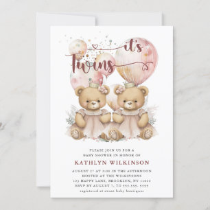 Invitation BABY SHOWER Nounours DES Ballons roses DOUCES
