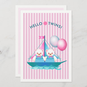 Invitation Baby shower nounours Twin Girls