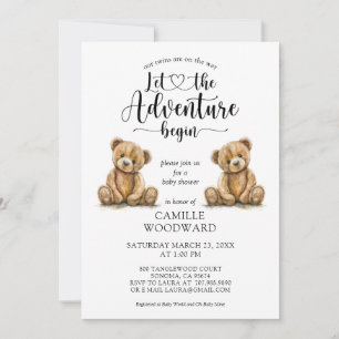 Invitation Baby shower Nounours Twins