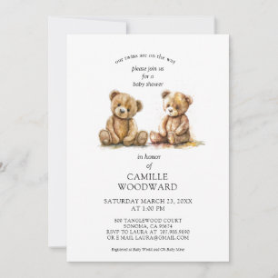 Invitation Baby shower Nounours Twins