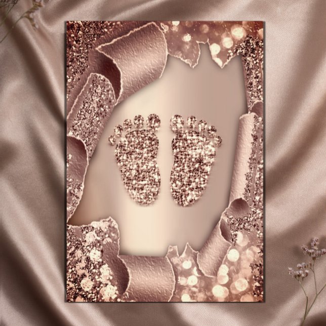 Invitation Baby shower Nouveau Garçon Pieds Glam Rose Gold 3D (Créateur téléchargé)