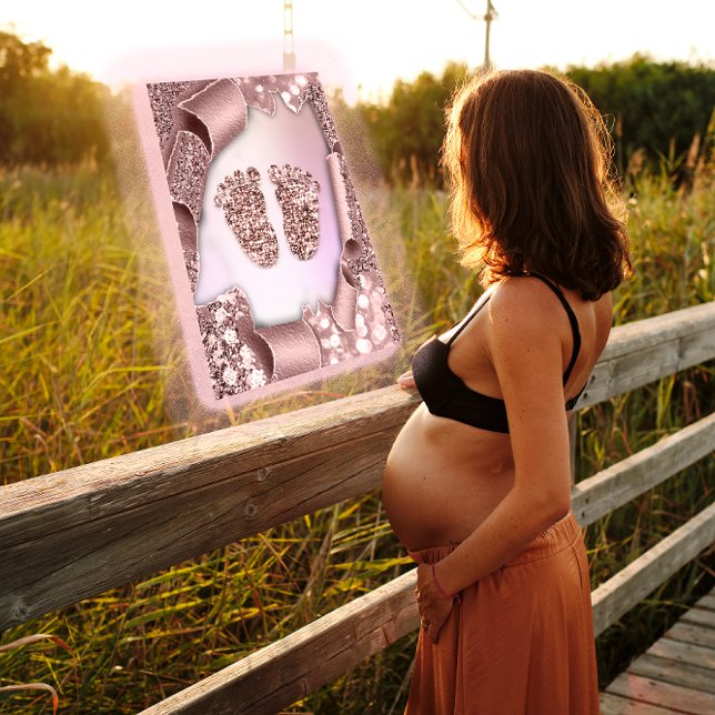 Invitation Baby shower Nouveau Garçon Pieds Glam Rose Pastel  (Baby Shower New Girl Boy Feet Glam Rose Pastel 3D Invitation)