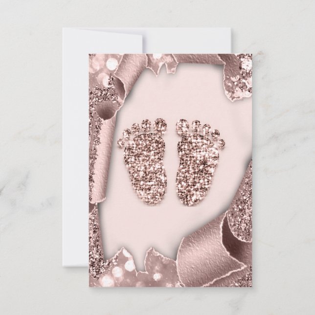 Invitation Baby shower Nouveau Garçon Pieds Glam Rose rose 3D (Dos)