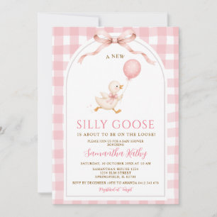 Invitation Baby Shower Nouvelles Folles Oies Rose Gingham
