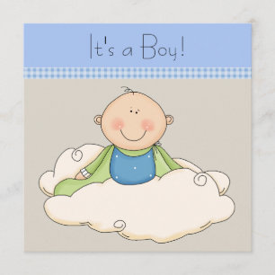 Invitation Baby Shower Nuage Bleu Beige Petit Garçon