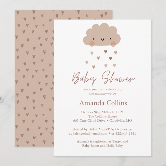 Invitation Baby shower nuage de pluie Boho mûre (Devant / Derrière)