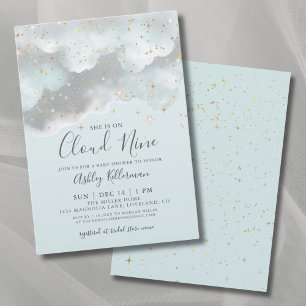 Invitation Baby Shower Nuage Neuf Aquarelle Bleue