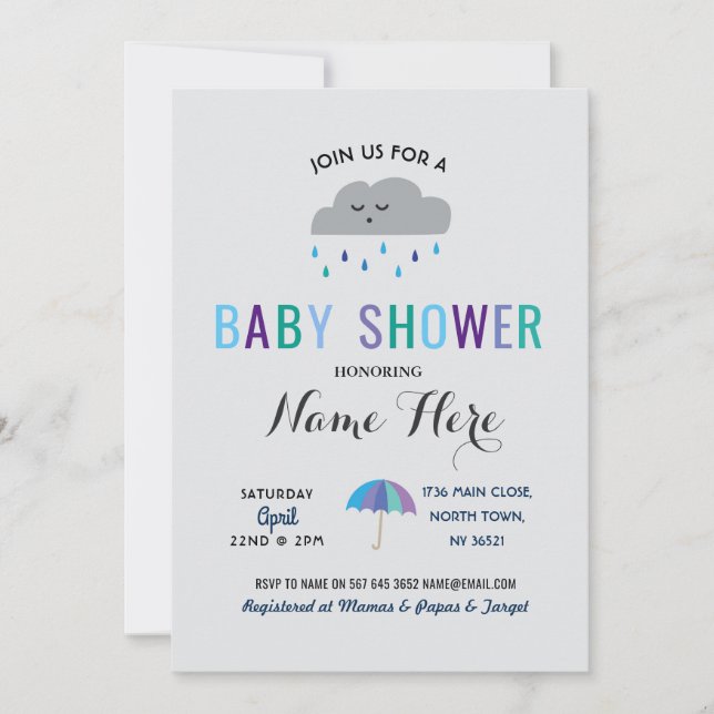Invitation Baby shower Nuage Saupoudrer pluie mignonne pluie  (Devant)