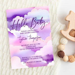 Invitation Baby shower nuages violets baby shower nuage