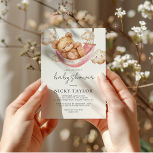 Invitation Baby shower nuageux minimaliste de l'ours en peluc
