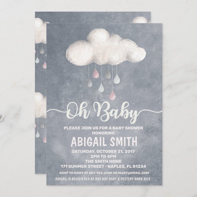 Invitation Baby shower nuageux Raindrop Love (Devant / Derrière)