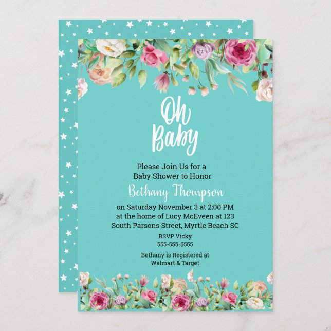 Invitation Baby shower Nuetral_Oh bébé (Devant / Derrière)