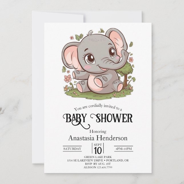 Invitation Baby shower numérique Boho adorable Elephant (Devant)