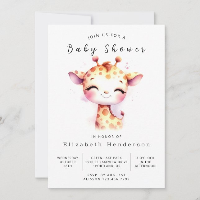 Invitation Baby shower numérique Boho Giraffe (Devant)
