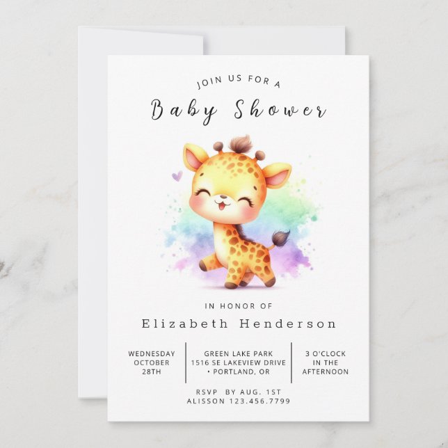Invitation Baby shower numérique Boho Giraffe (Devant)