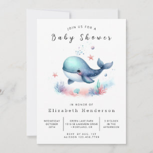 Invitation Baby shower numérique chic pour baleines