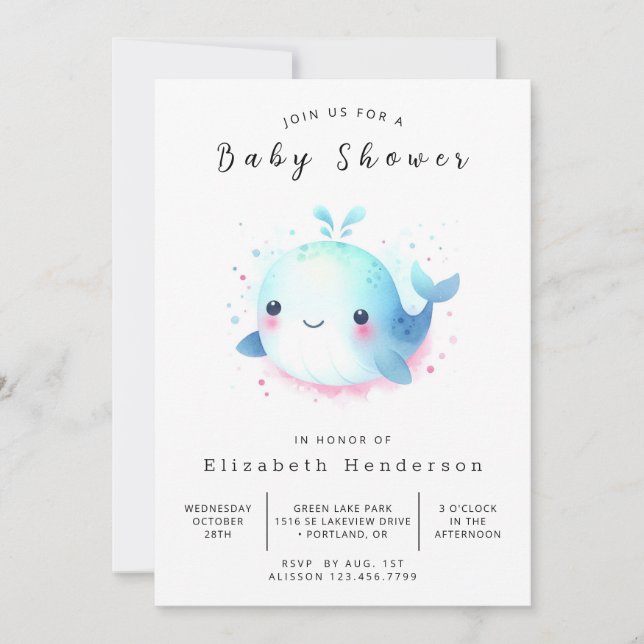 Invitation Baby shower numérique de baleine amusant (Devant)
