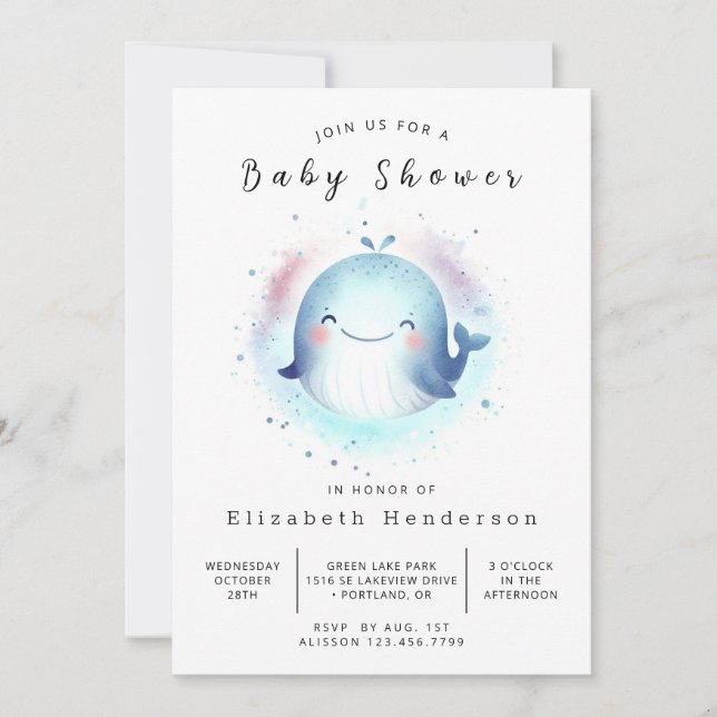 Invitation Baby shower numérique de baleines à eau (Devant)