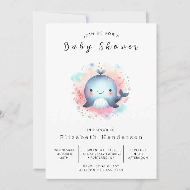 Invitation Baby shower numérique de baleines enchanté (Devant)