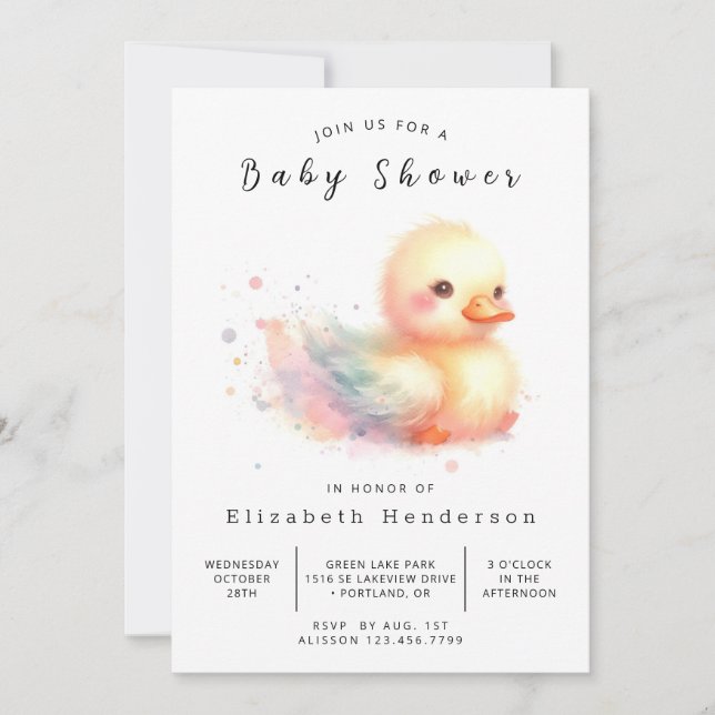 Invitation Baby shower numérique de canard neutre pour les fe (Devant)