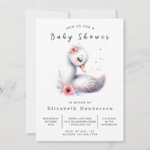 Invitation Baby shower numérique de cygne amusant