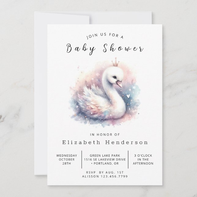 Invitation Baby shower numérique de cygne enchanté (Devant)