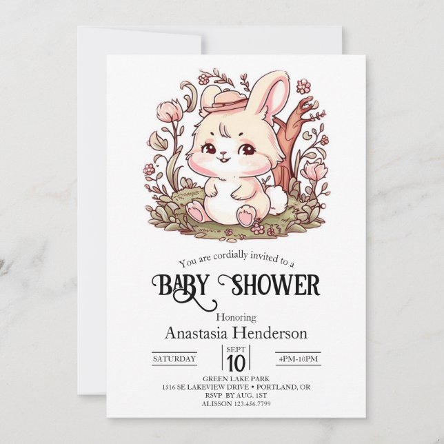 Invitation Baby shower numérique de lapin de bois (Devant)