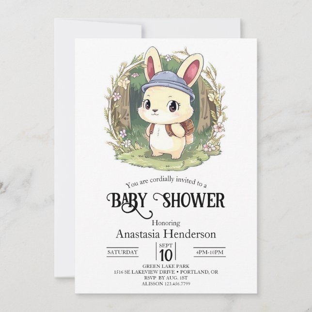 Invitation Baby shower numérique de lapin simple (Devant)
