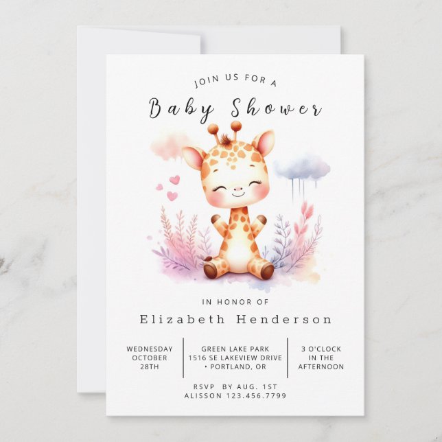 Invitation Baby shower numérique élégant (Devant)