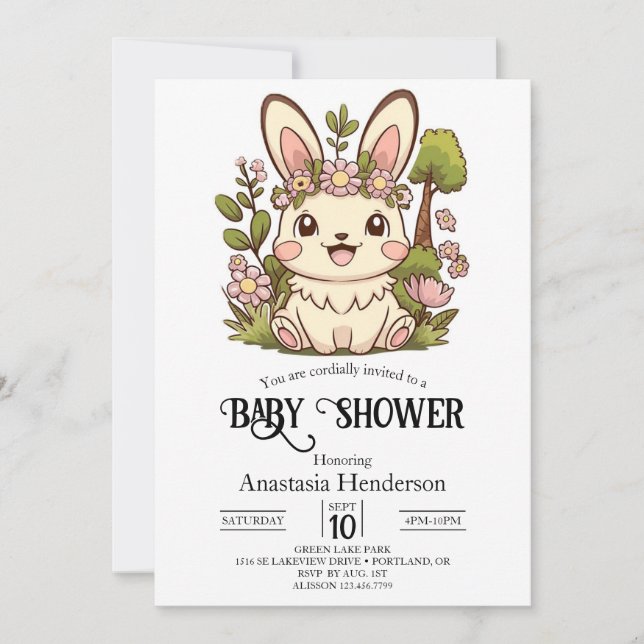 Invitation Baby shower numérique Enchanted Little Bunny (Devant)