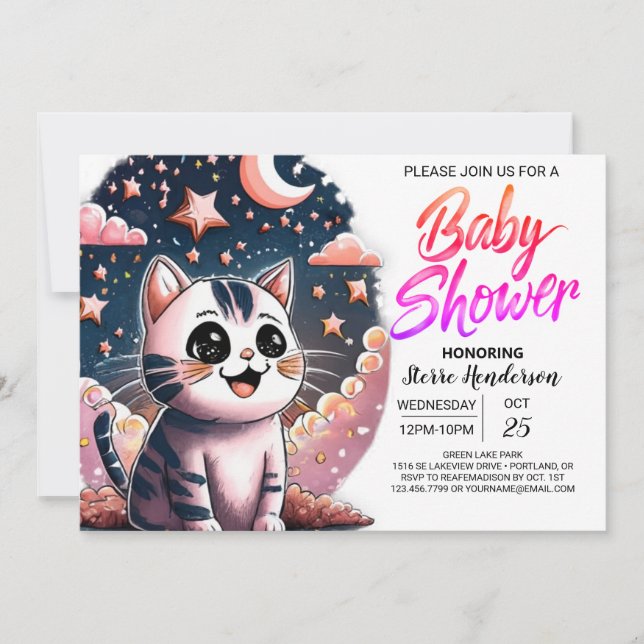 Invitation Baby shower numérique Girl Cat (Devant)