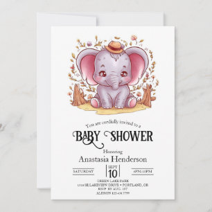 Invitation Baby shower numérique magique de charme Eléphant