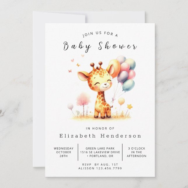 Invitation Baby shower numérique moderne de girafe (Devant)