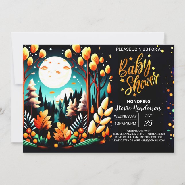 Invitation Baby shower numérique modifiable Woodland (Devant)