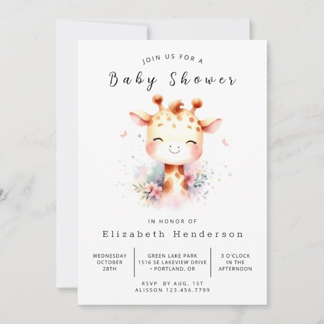 Invitation Baby shower numérique simple en girafe (Devant)