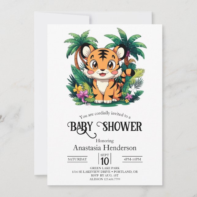 Invitation Baby shower numérique Tiger assez simple (Devant)