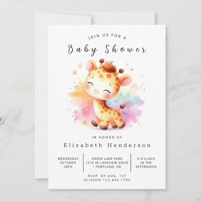 Invitation Baby shower numérique unique en matière de girafe (Devant)