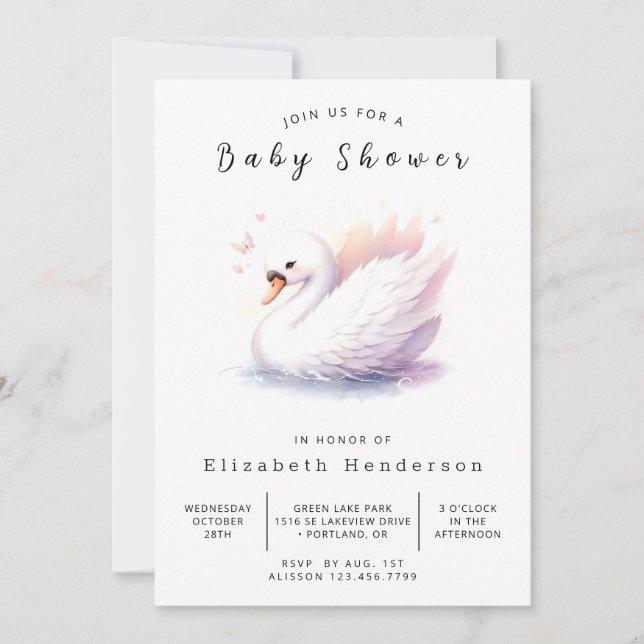 Invitation Baby shower numérique unique pour cygne (Devant)