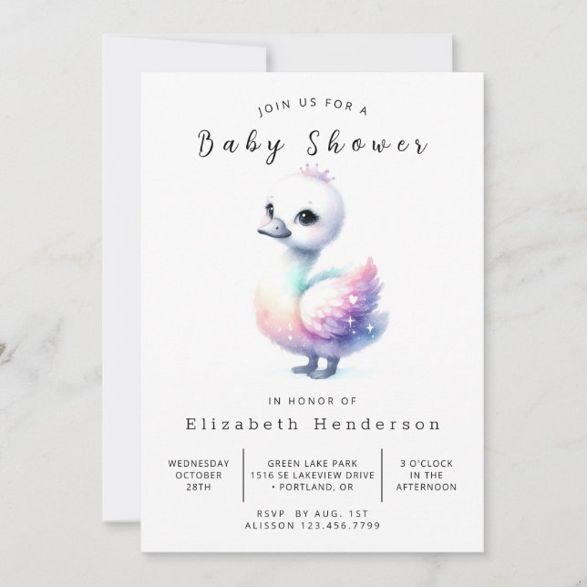 Invitation Baby shower numérique unique pour cygne (Devant)