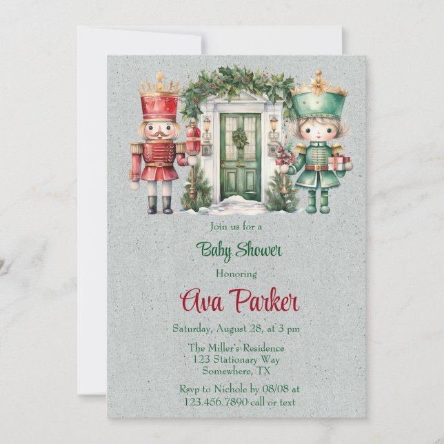 Invitation Baby shower Nutcracker rouge et vert (Devant)