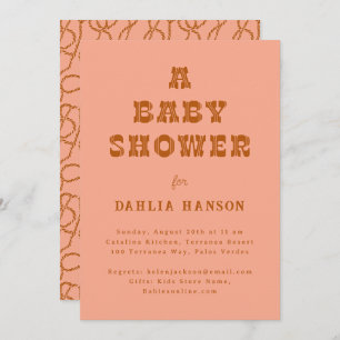 Invitation Baby shower occidental Brown de corail minimal