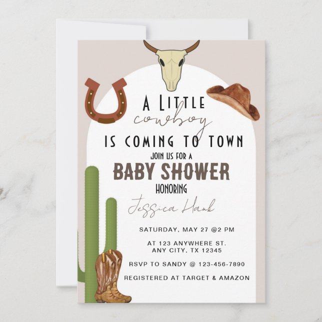 Invitation Baby shower occidental Cowboy (Devant)