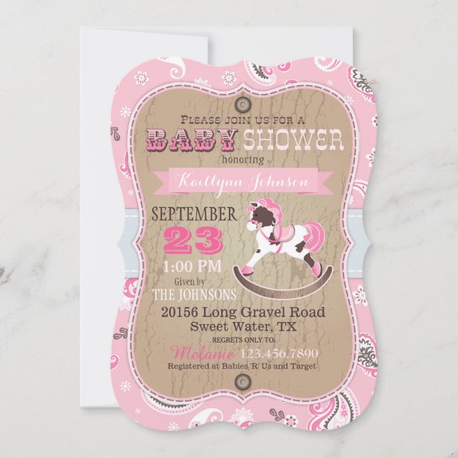 Invitation Baby shower occidental de cheval de basculage de (Devant)