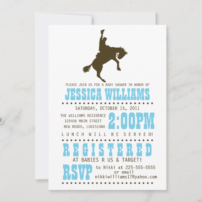 Invitation Baby shower occidental sauvage (Devant)