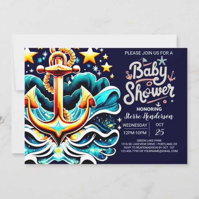 Invitation Baby shower Océan Bleu des vagues personnalisées (Devant)
