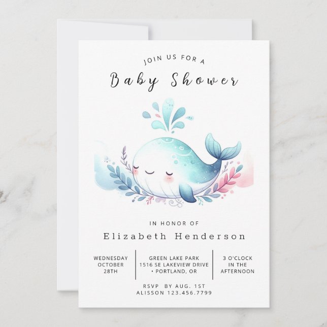 Invitation Baby shower Ocean Digital Whale (Devant)