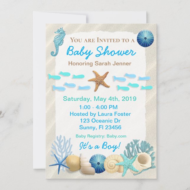 Invitation Baby shower Oceanic Boy en bord de mer (Devant)