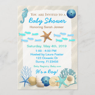 Invitation Baby shower Oceanic Boy en bord de mer